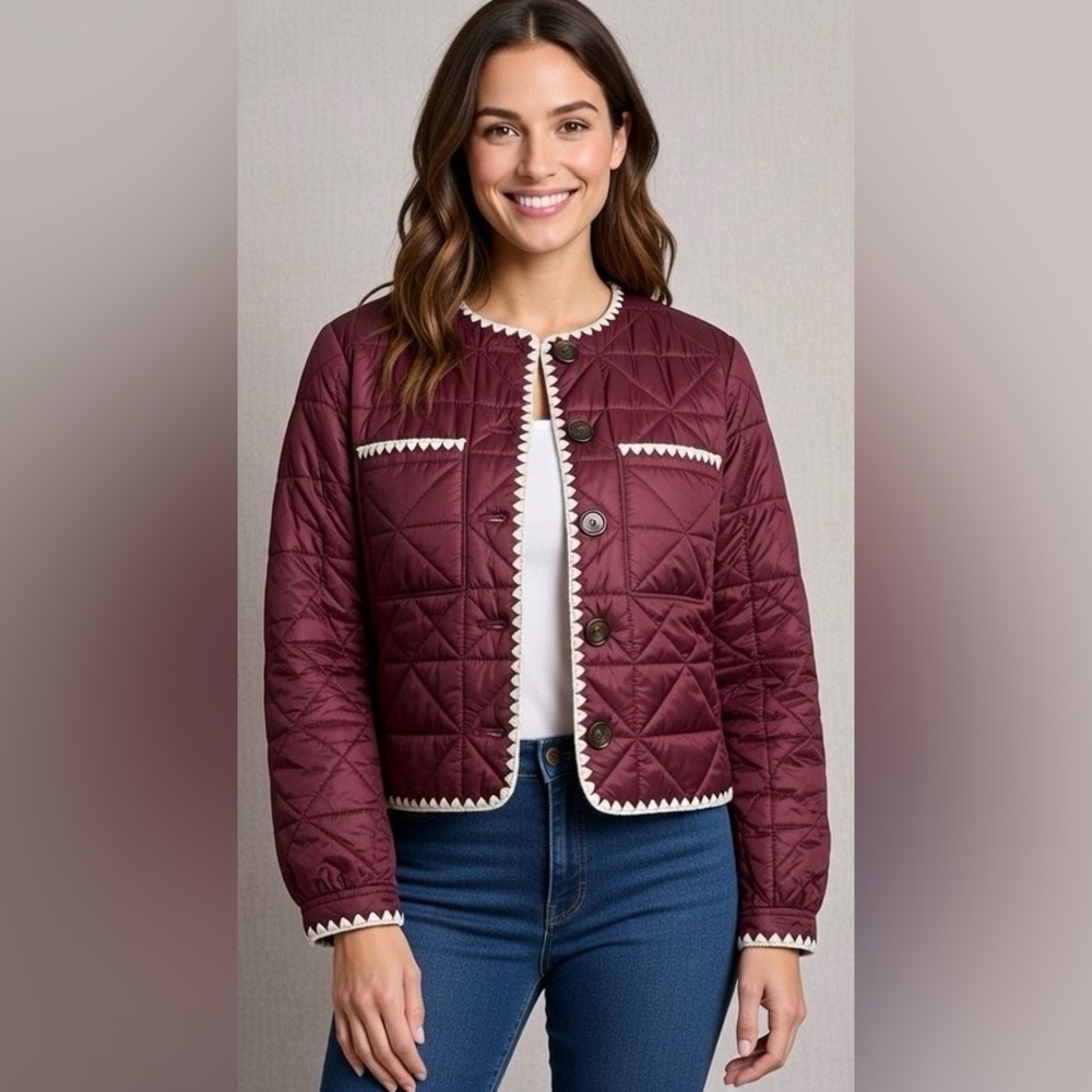 Joie Whipstitch‎ Quilted Buttoned Reversible Jacket Size XS Blue Burgundy